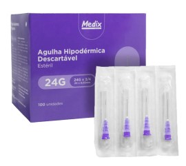 Agulha Hipodérmica Descartável 20 X 0,55 Mm (Roxo) 24G X 3/4 - 100 Unid - Medix 